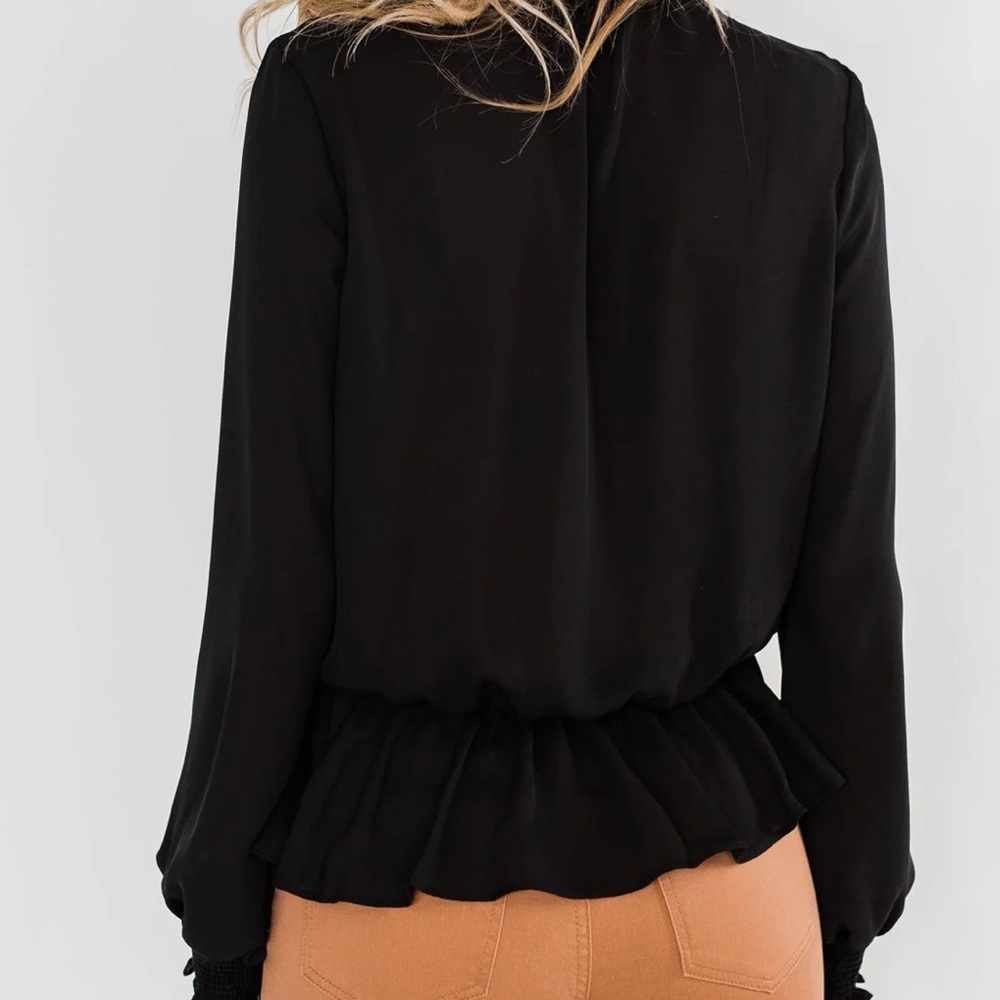 NWT Black Cinched Waist Blouse – Long‎ Sleeve Top L - Picture 8 of 11